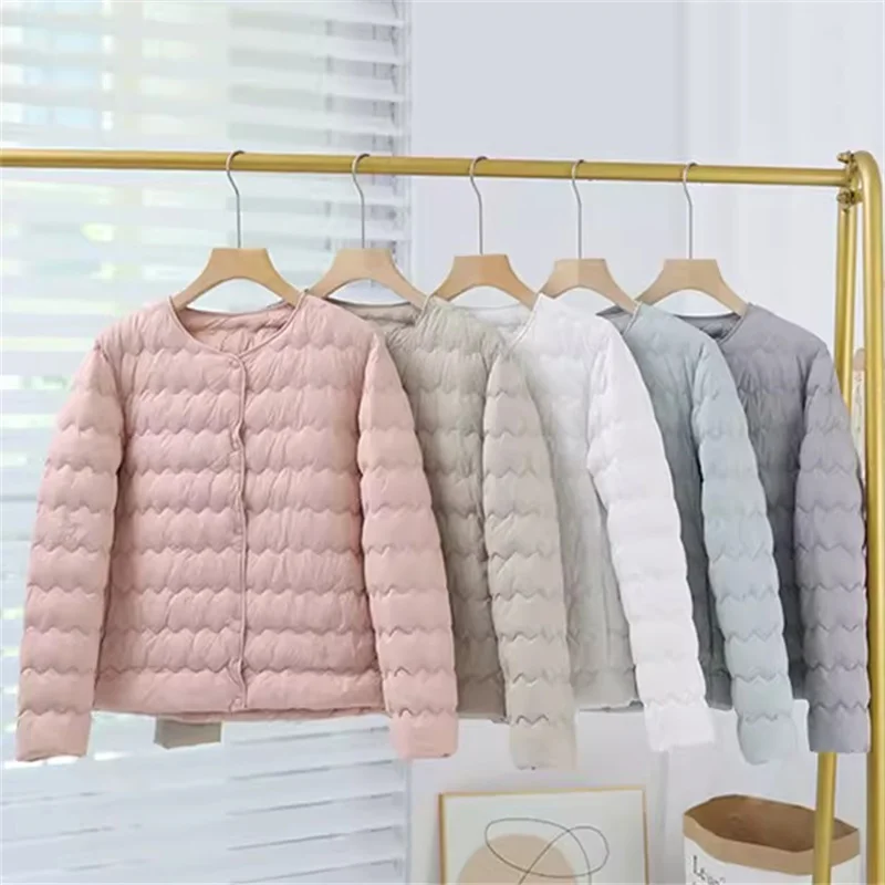 

Winter Women Warm Wave Down Coat Ultra Light Thin White Duck Down Jacket Parkas Female Short Single Breasted Bigsize Outwears