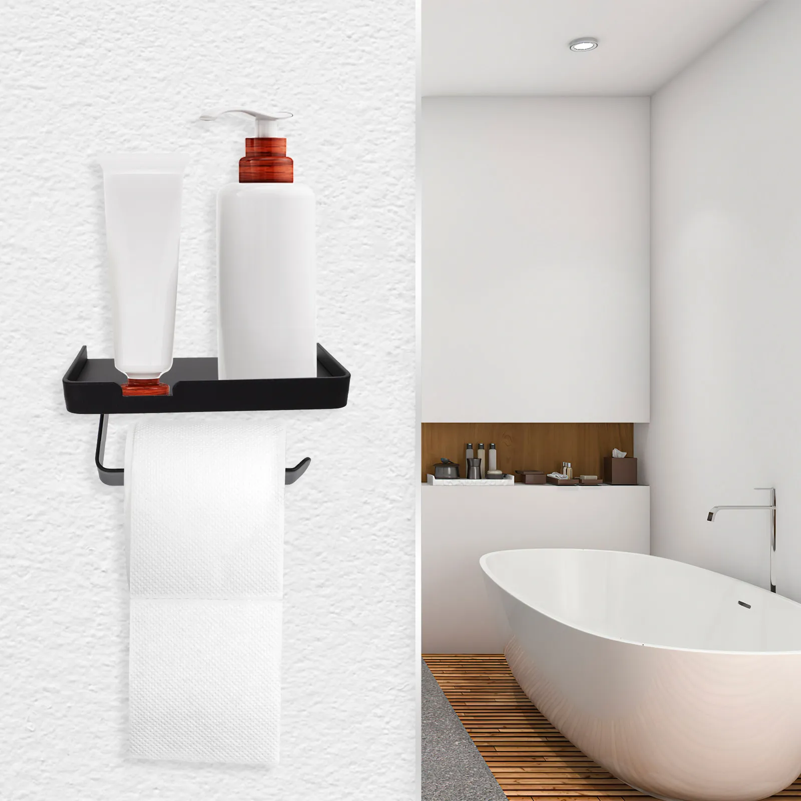 

Toilet Paper Holder Stainless Steel Wall Mount Bathroom Storage Shelf for Home Hotel Easy Install Strong Load Bearing