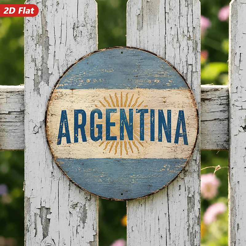 2D Flat, [2D Flat] 2D Flat Print 1pc Round Metal Iron Sign Rustic Argentina Emblem Wall Art, Ideal for Study Garden, Home Decor,