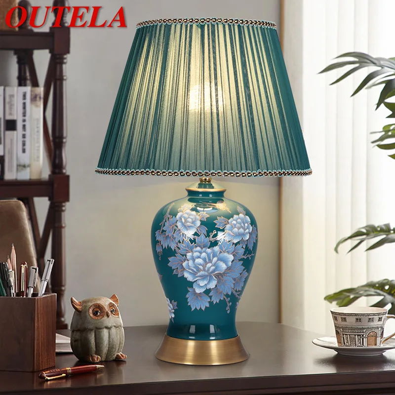 

OUTELA Modern Table Lamp LED Creative Touch Dimmable Blue Ceramics Desk Light For Home Living Room Bedroom Decor