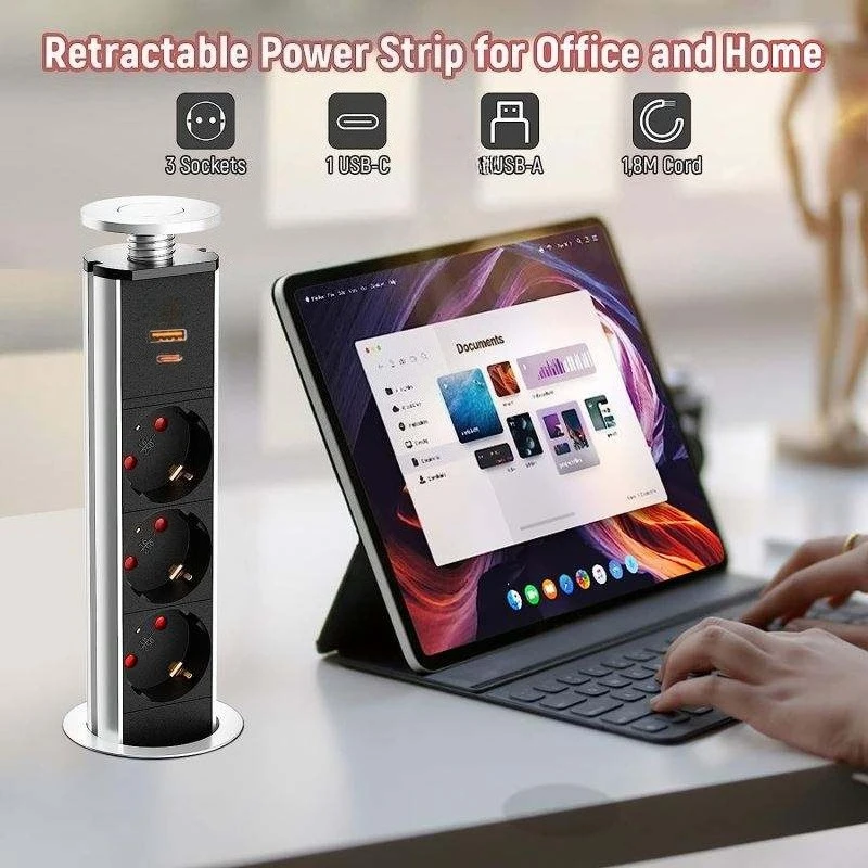 EU 16A PULL POP UP 3 Power EU Socket Color Port Kitchen Table Desktop Sockets Retractable Countertops Hidden Desktop Outlets