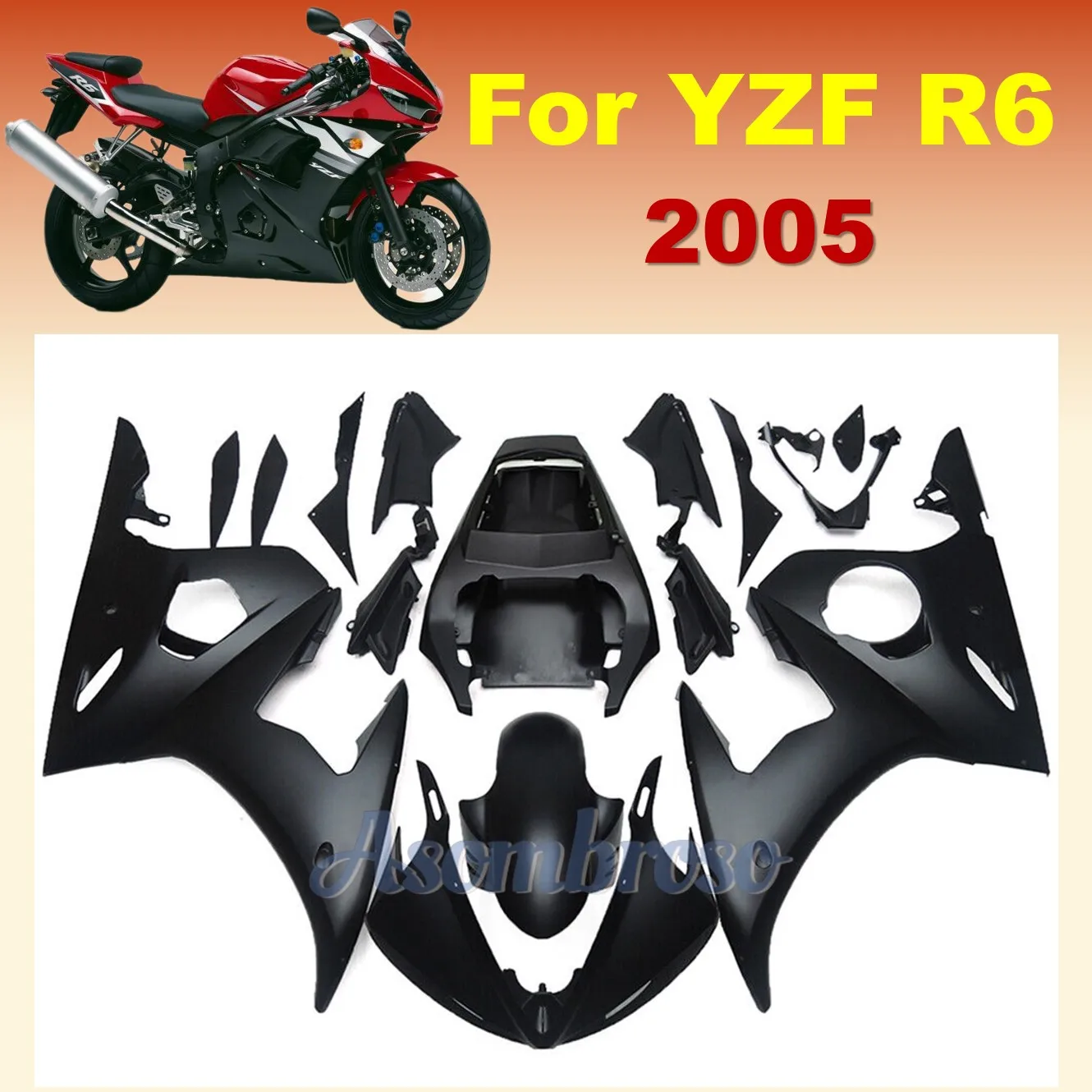 

New work Fairings For YAMAHA YZFR6 2003 2004 2005 matte blakc fairing kit YZF-R6 03 04 05