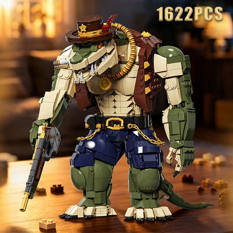 Creative 1622Pcs Sheriff Crocodile Building Blocks Wild West World Crocodile Officer Assembly Bricks Desktop Decoration Toy Gift