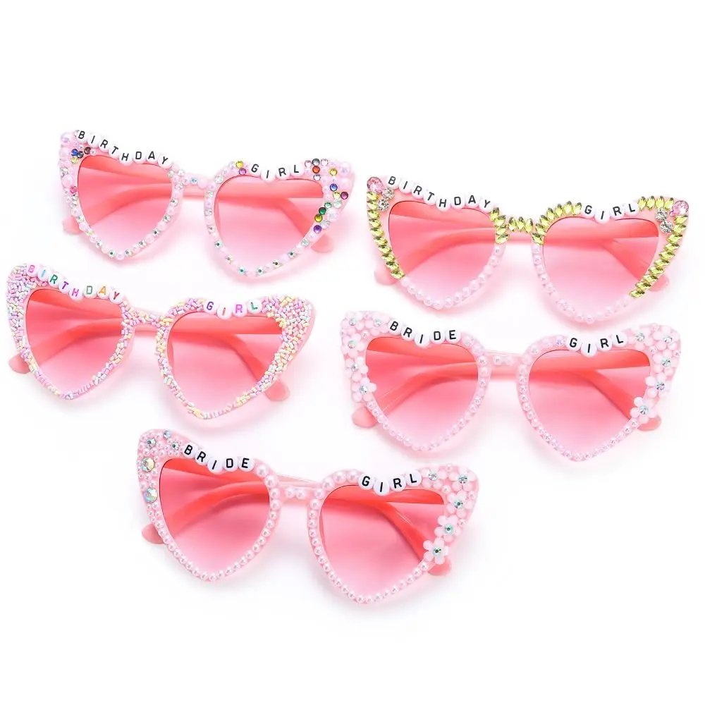 2pcs Pink Birthday Glasses Cute Heart Shape Birthday Girl Dazzling Birthday Girl Decorations Birthday Sunglasses for Birthday