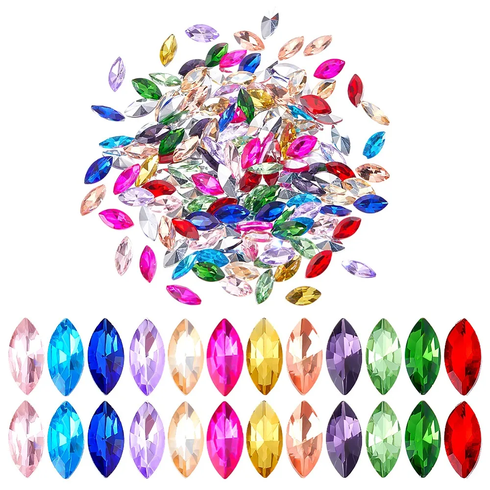 

192Pcs 12 Colors Glass Rhinestone Cabochons Horse Eye Mixed Color 15x7x4mm 16pcs/color