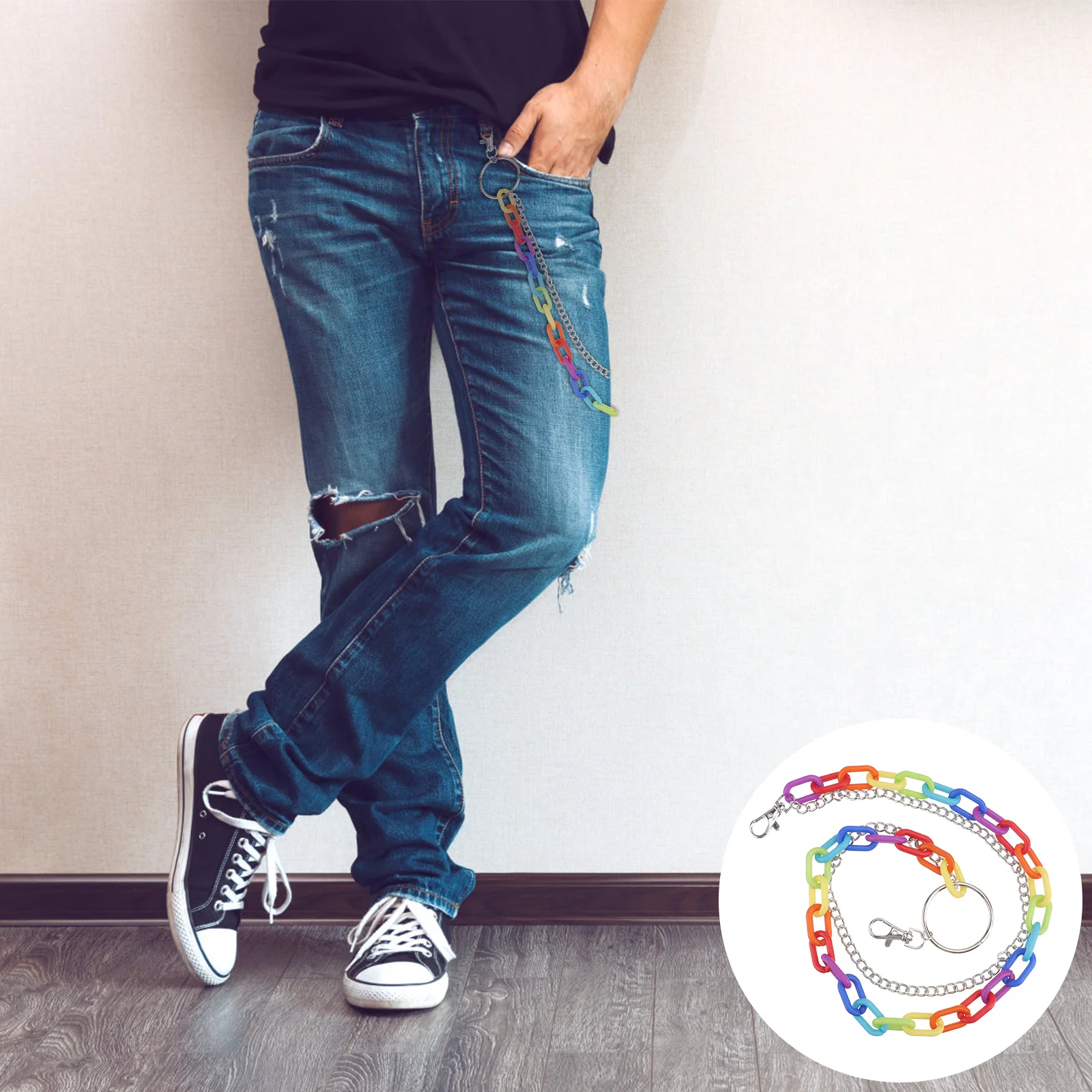 

Colorful Rainbow Waist Chain Fashion Accessory Chic Metal Pants Chain Decor Eyecatching Waist Jewelry Gift for Friends and