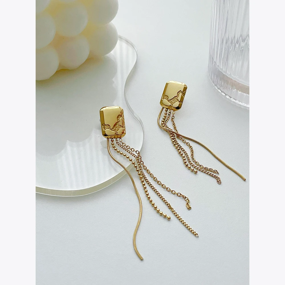 ENFASHION Simple Stainless Steel Gold Color Drop Earrings Chain Tassel Earring Pendientes Mujer Fashion Jewelry Party E221354