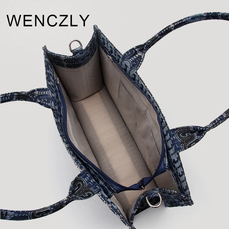 WENCZLY Tote Bag For Women Luxury Designer Handbags And Purse Canvas Letter Embroidery Decoration 2023 New In Crossbody Bags