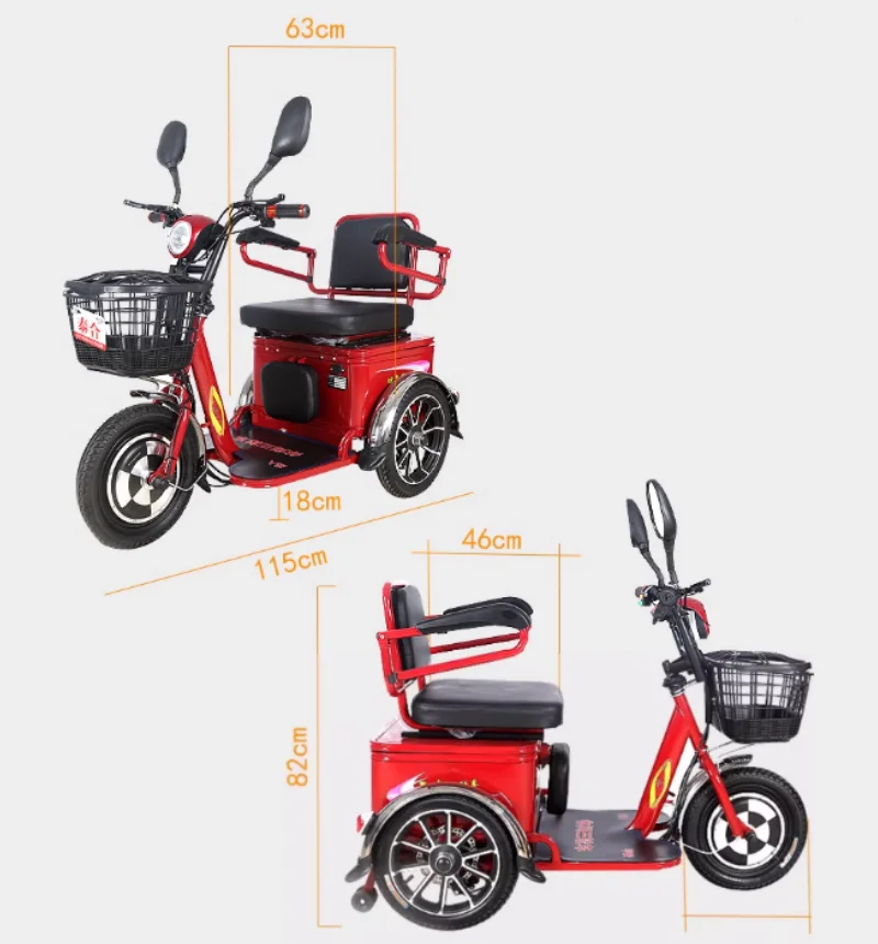 14 Inch Mini Electric Scooter 3 Wheels For Adult 350W 48V Cargo Electric Tricycle for Elderly With Removable Lithium Battery