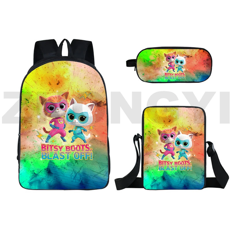 16 Inch Schattige Superkitties Schooltassen Voor Meisjes Middelbare School Anime Superkitties Rugzak 3d Cartoon Boekentas Potlood Doos Bagpack