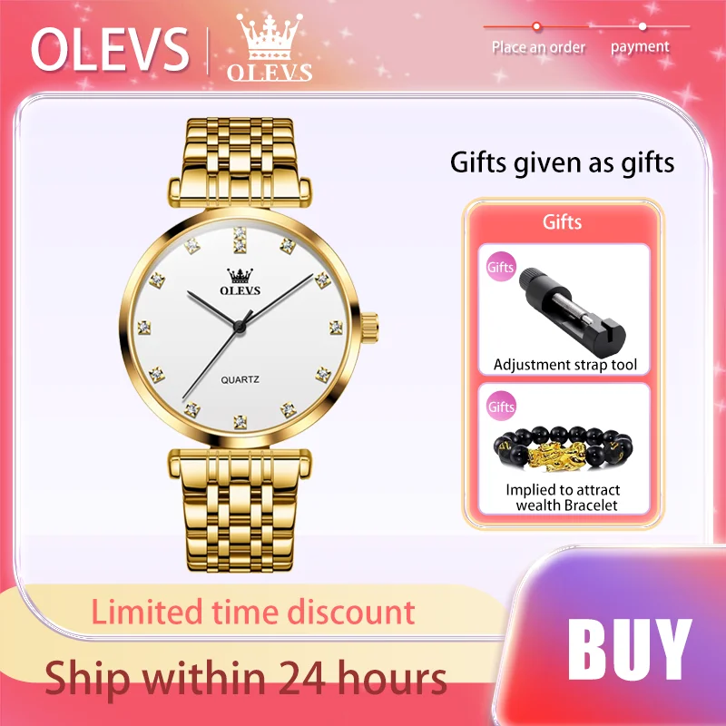 OLEVS New Men's Watches Gold Stainless Steel Strap Male Quartz Watch Waterproof Simplicity Original Brand Luxury Wristwatch