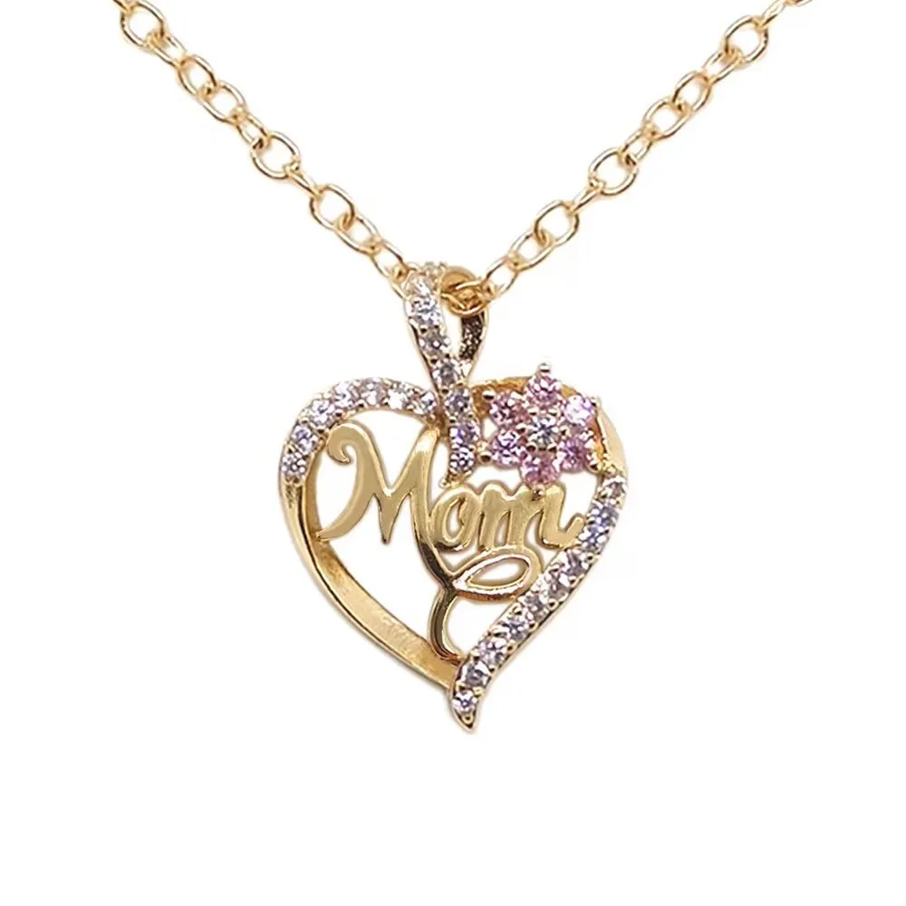 Collar de corazón de mamá chapado en oro con circonita cúbica: delicado regalo del día de San Valentín para mujer, joyería de moda