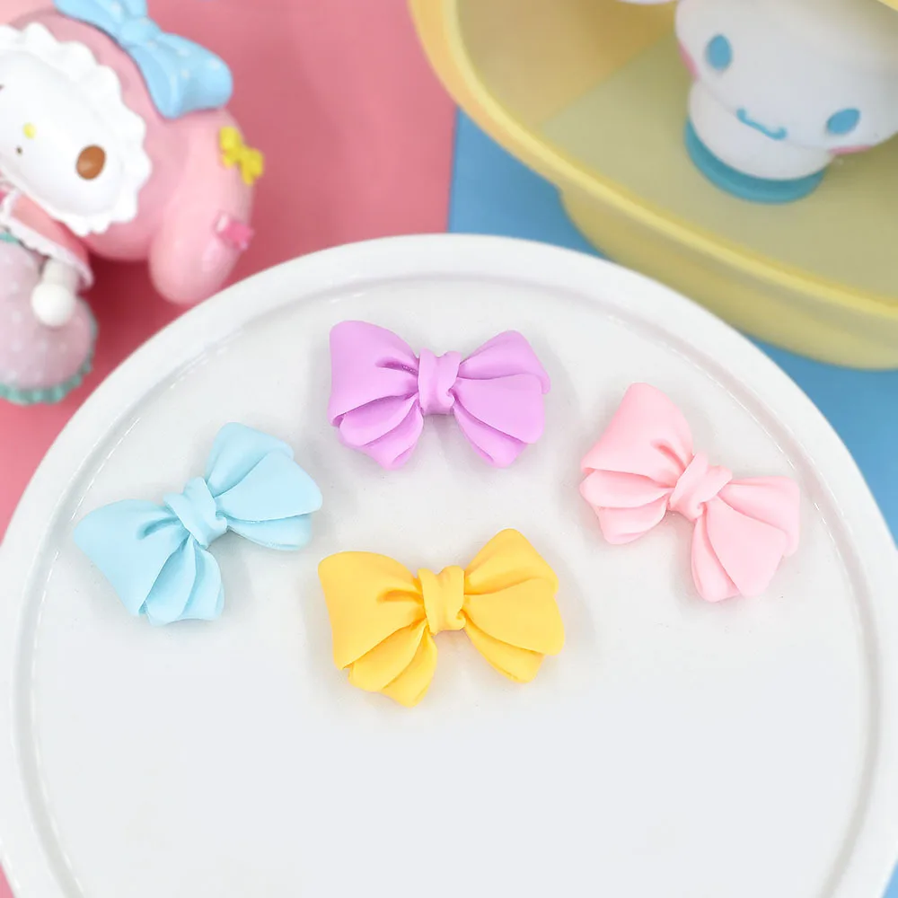 10pcs Macaroon Mini Resin Bows Decoration Mini Figurine Flat Back Embellishments Material Scrapbook DIY Flatback Cabochons