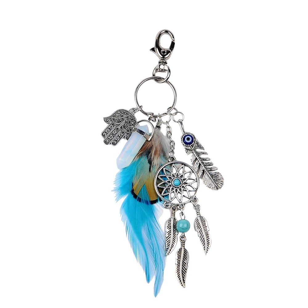 European and American Bohemian Keychain Dream Catcher Feather Opal Alloy Car Keychain Pendant