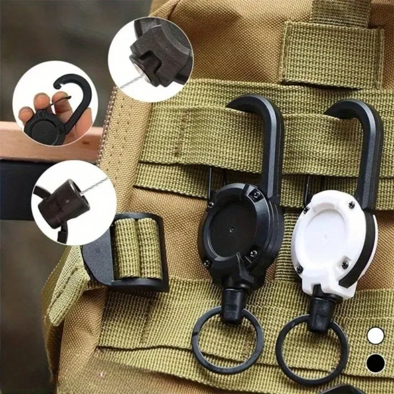 

2pcs Easy Pull Wire Rope Buckle Key Storabge Ring Elastic Anti Lost Belt Buckle Outdoor Backpack Retractable Rope Carabiner