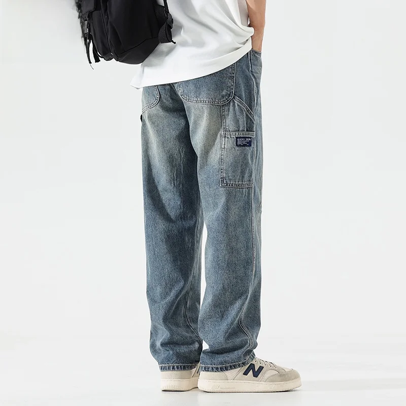 

Retro Japanese Sle Men's Loose Straight Leg Workwear Denim Jeans Spring New Waed Casual Versatile Trendy Brand Long Trousers