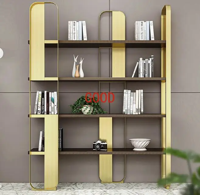 

Stainless steel living room display shelf light luxury bookshelf floor simple office creative bookcase iron partition shelf
