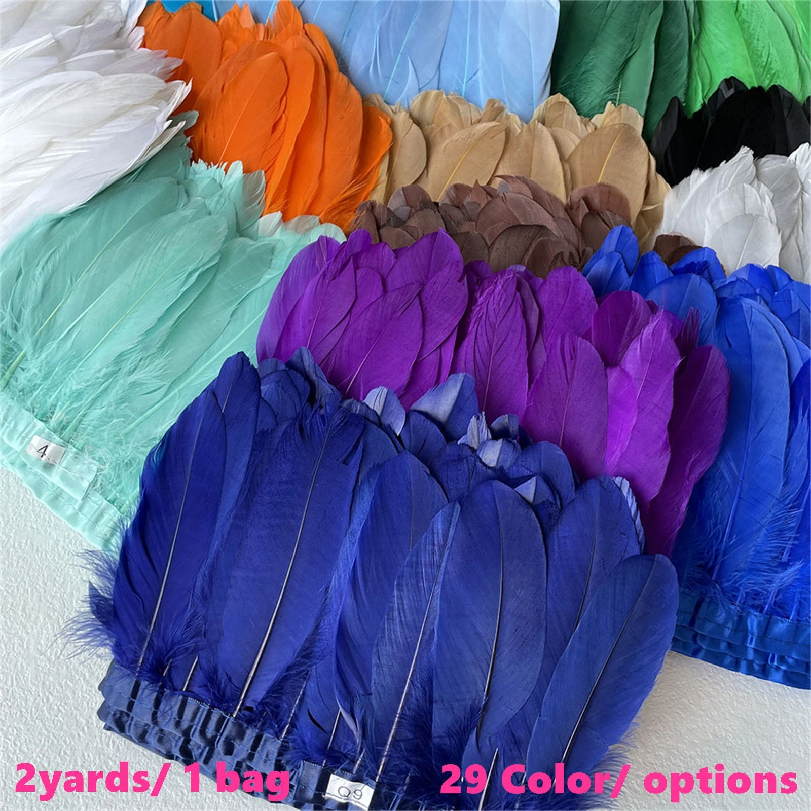 Natural Goose Feather Trim 2Yards 15-20cm Feather Fringe Ribbon Sewing Dress Skirt Costume Stage Decoration Accessories