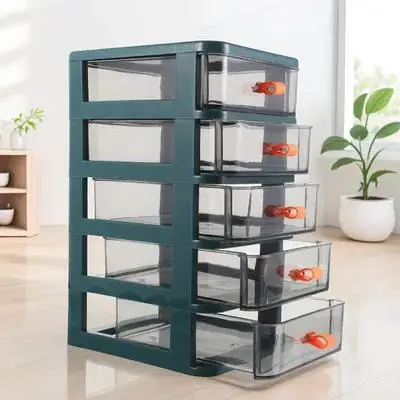 

Five-Layer Green Desk Organizer Sturdy Plastic Drawer Storage Box Large Capacity Desktop Makeup Organizer Table Storage