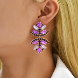 Bohemian Colorful Glass Leaves Large Dangle Drop Earrings For Women Luxury Designer Original Prom Pageant Pendant Jewelry Gift