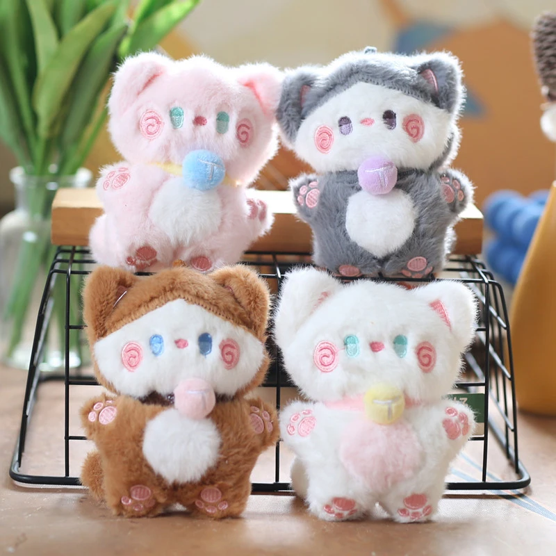 Cute Kitten Plush Toy Cartoon Soft Stuffed Cat Doll Keychain Backpack Pendant Couple Decor Car Key Holder For Best Friend Gift