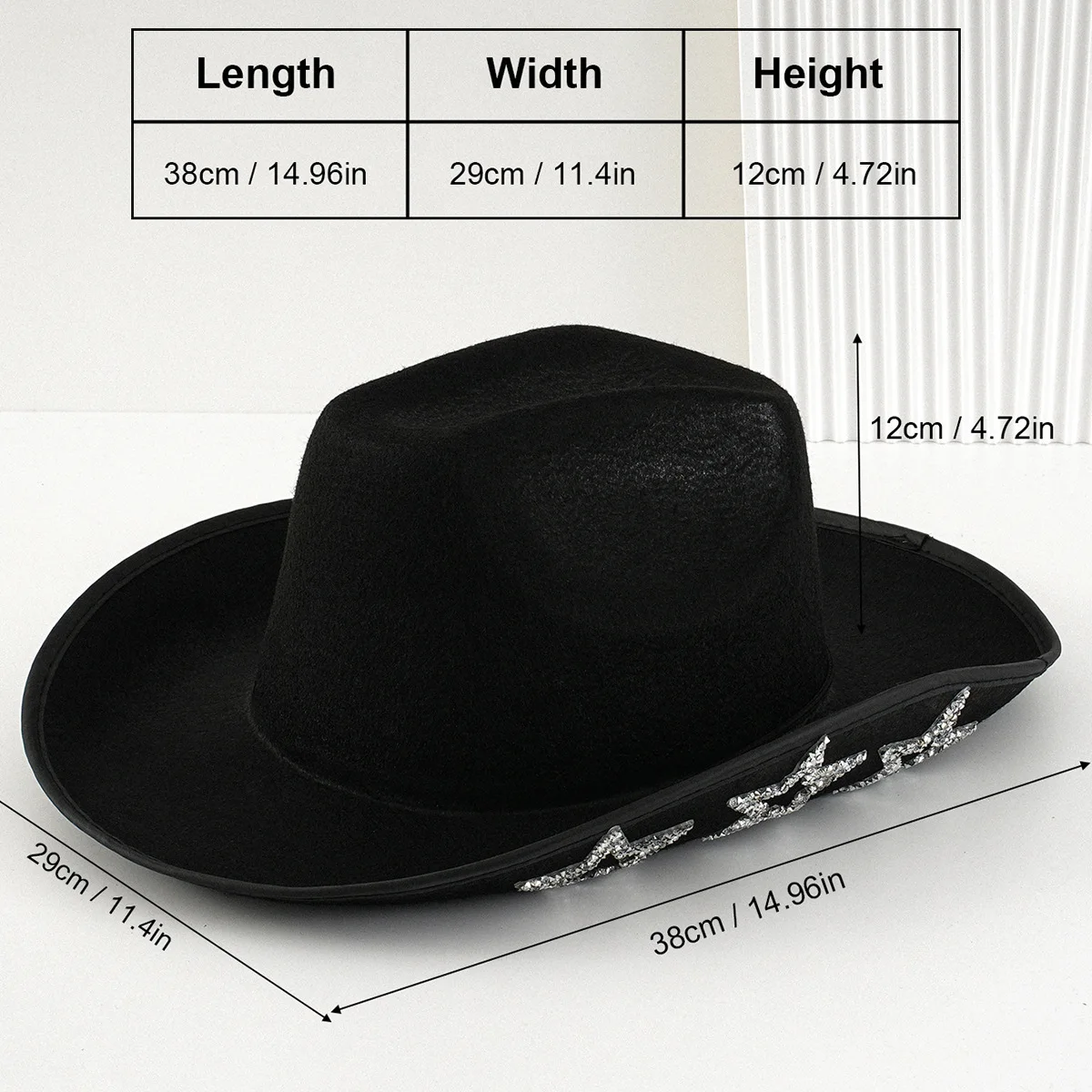 홍루안 조절 가능한 글리터 코스튬 모자 성인용, 여성용 카우보이 모자 라인스톤, 카우보이 코스프레 여성 액세서리 및 카우걸 캡