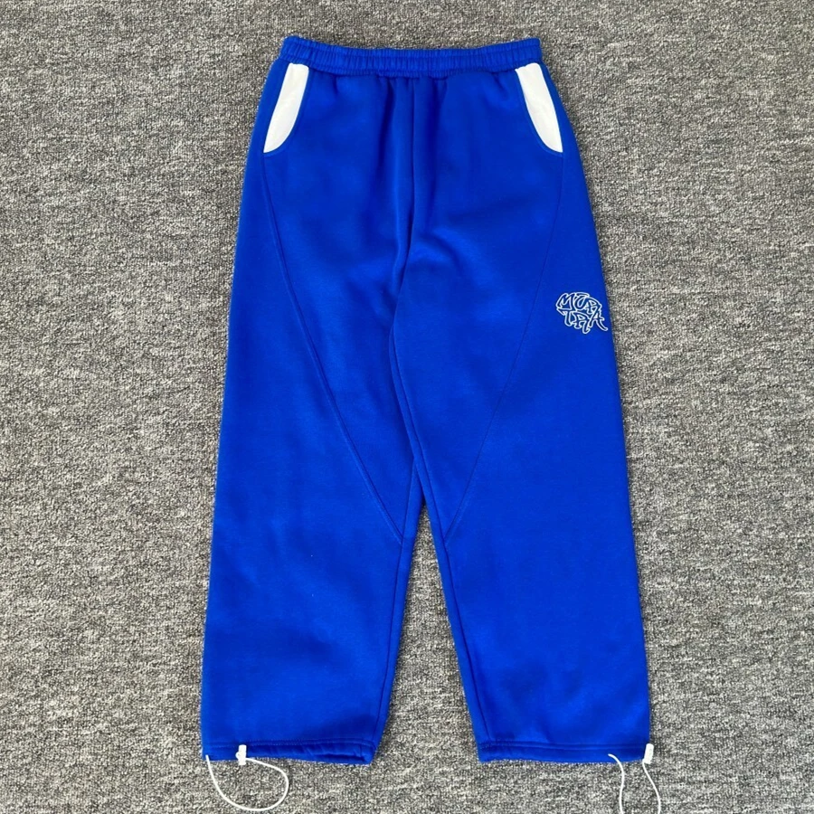 

Синие лоскутные брюки с вышивкой Mertra для мужчин и женщин, брюки высокого качества, спортивные штаны на шнурке для бега