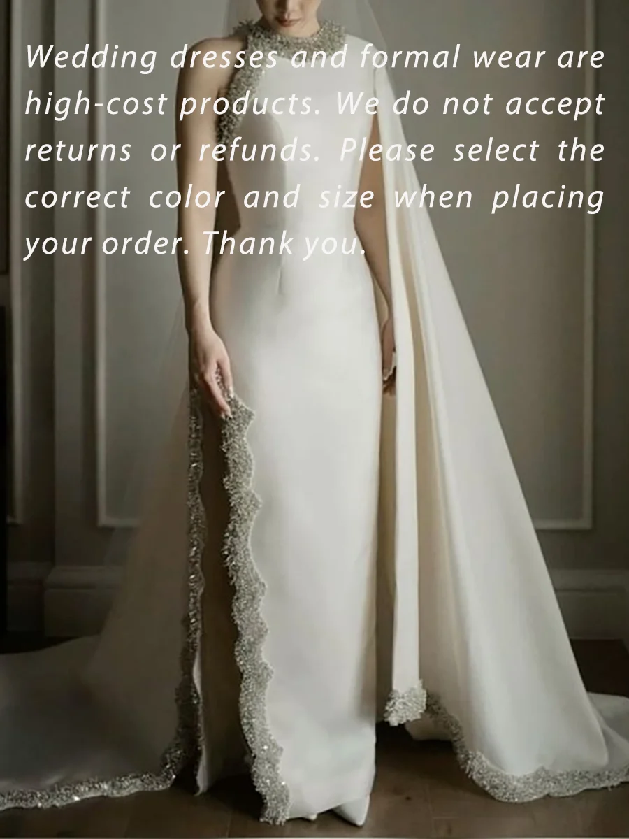 Classic Satin Beading Sleeveless One Sided Shawl Straight Bride Wedding Dresses Bridal Gowns Customized