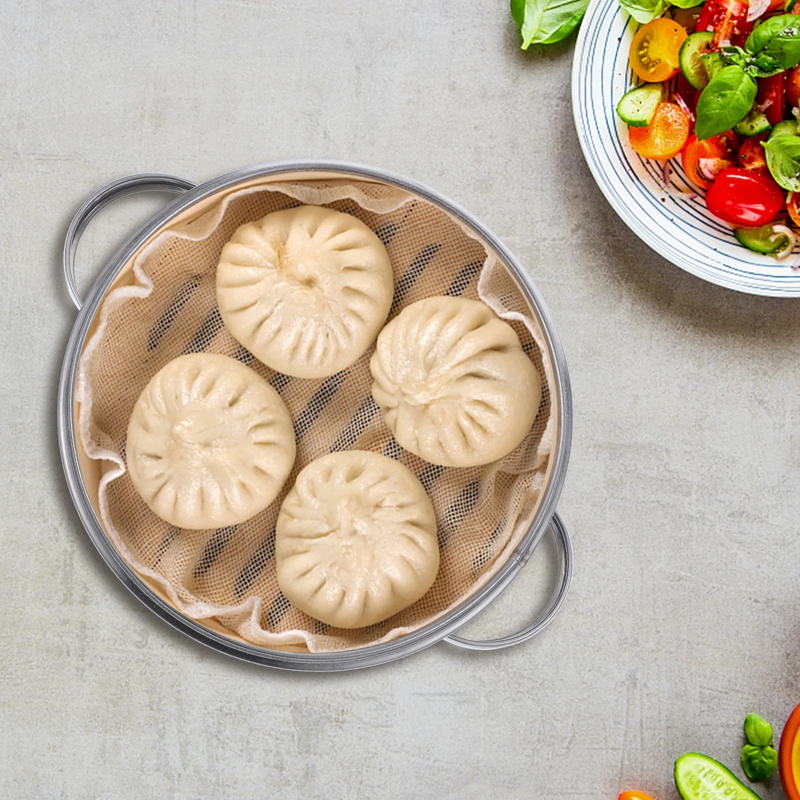

1 Set Double-Ear Bamboo Steamer Lid Kitchen Food Steamer For Dumpling Bun Vegetable Rice Fish Steam Basket Reusable