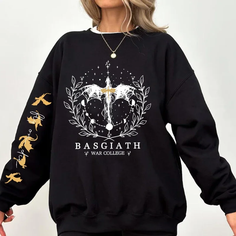 Fourth Wing Sweatshirt Women Pullover Basgiath War College Crewneck Sweatshirts Dragon Rider Streetwear Fantasy Reader Hoodie