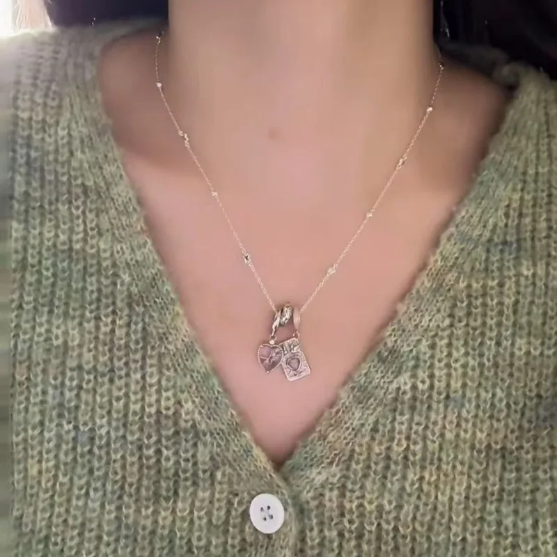 Collar con colgante de corazón de amor rosa Vintage para mujer, cadena de clavícula talismán de astrología, amuleto de la suerte, joyería de moda esoterismo