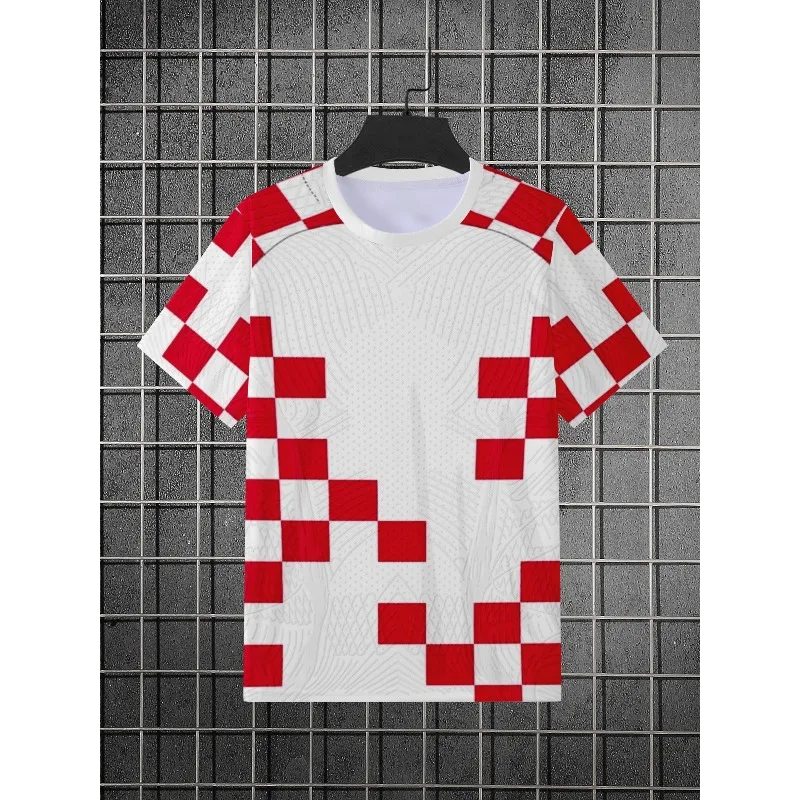 2026 Croatia Red White Checkered Grid Soccer Jersey Breathable Mesh Short Sleeve Football Sports T-shirt  Adult and Child Summer - view 2