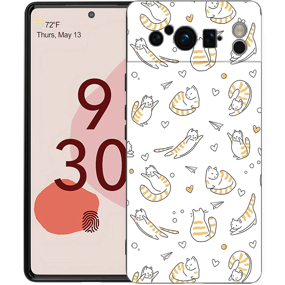 黒のシリコン製携帯電話ケース,Google Pixel 8,7,6 pro,6a,5g用の素敵な子猫の漫画ケース