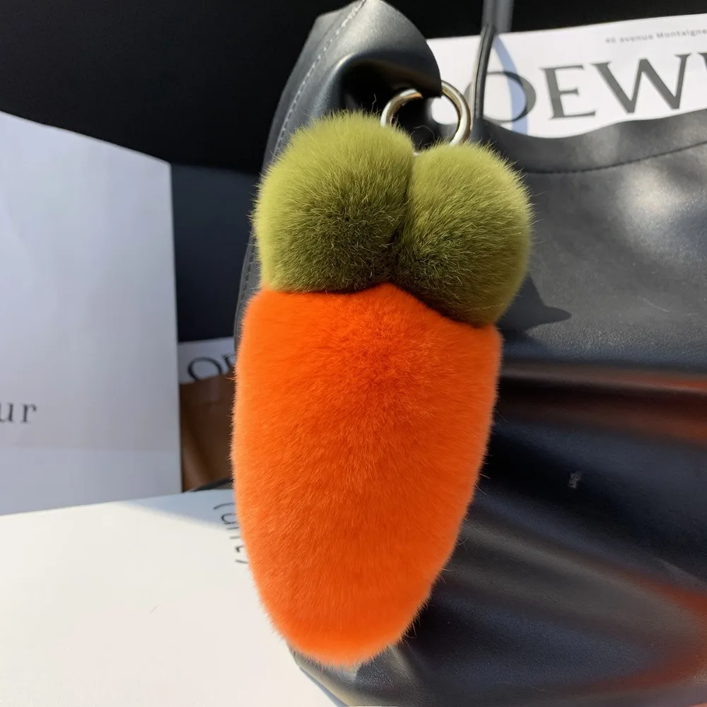 Simpatica frutta peluche carota portachiavi borsa ornamenti di fascino portachiavi in pelliccia di coniglio portachiavi decorazione soffice palla pendente donna femmina