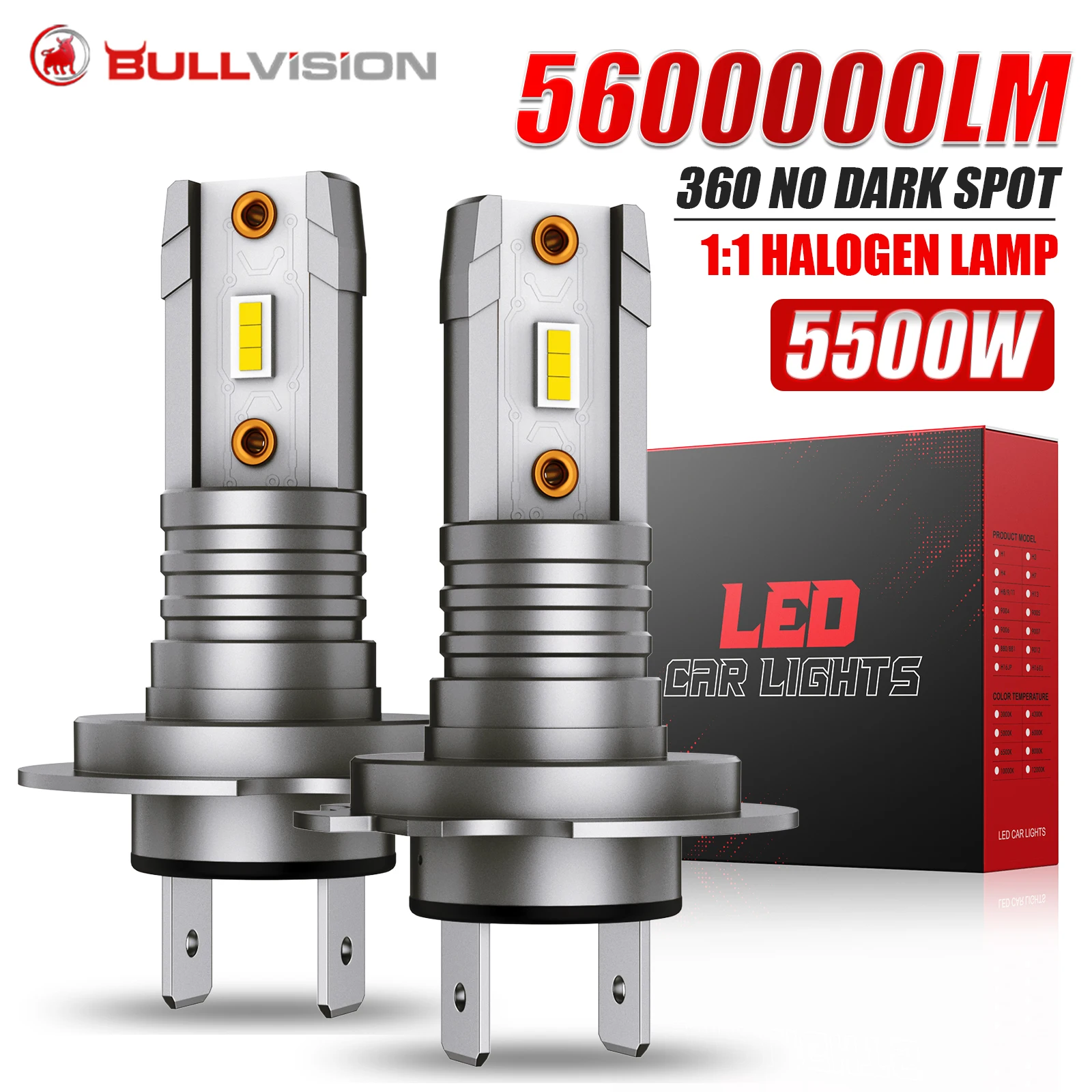 2Pcs 12V 560000LM H7 LED Headlight Bulb Canbus Error Free 6500K 70W High Power Best H7 LED 360 CSP Head Lamp Super Bright +300%