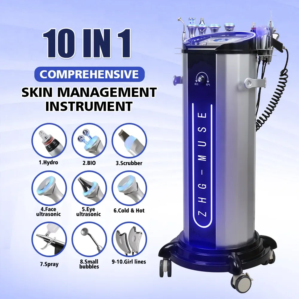 Professional 9 In 1 Hydra Peel Machine Oxygen Facial Skin Cleansing Aqua Peeling Whitening Blackhead Removal Hydro Spa Machine