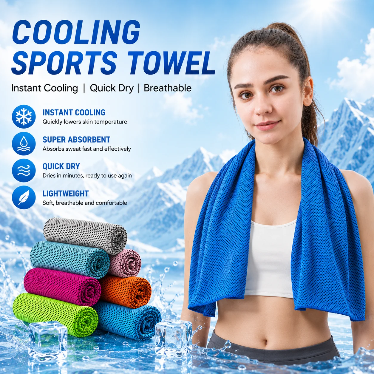 30x90cm Cooling Sports Towel Quick Dry Instant Cooling Ice Towel Sweat Absorbent for Gym Running Fitness Outdoor