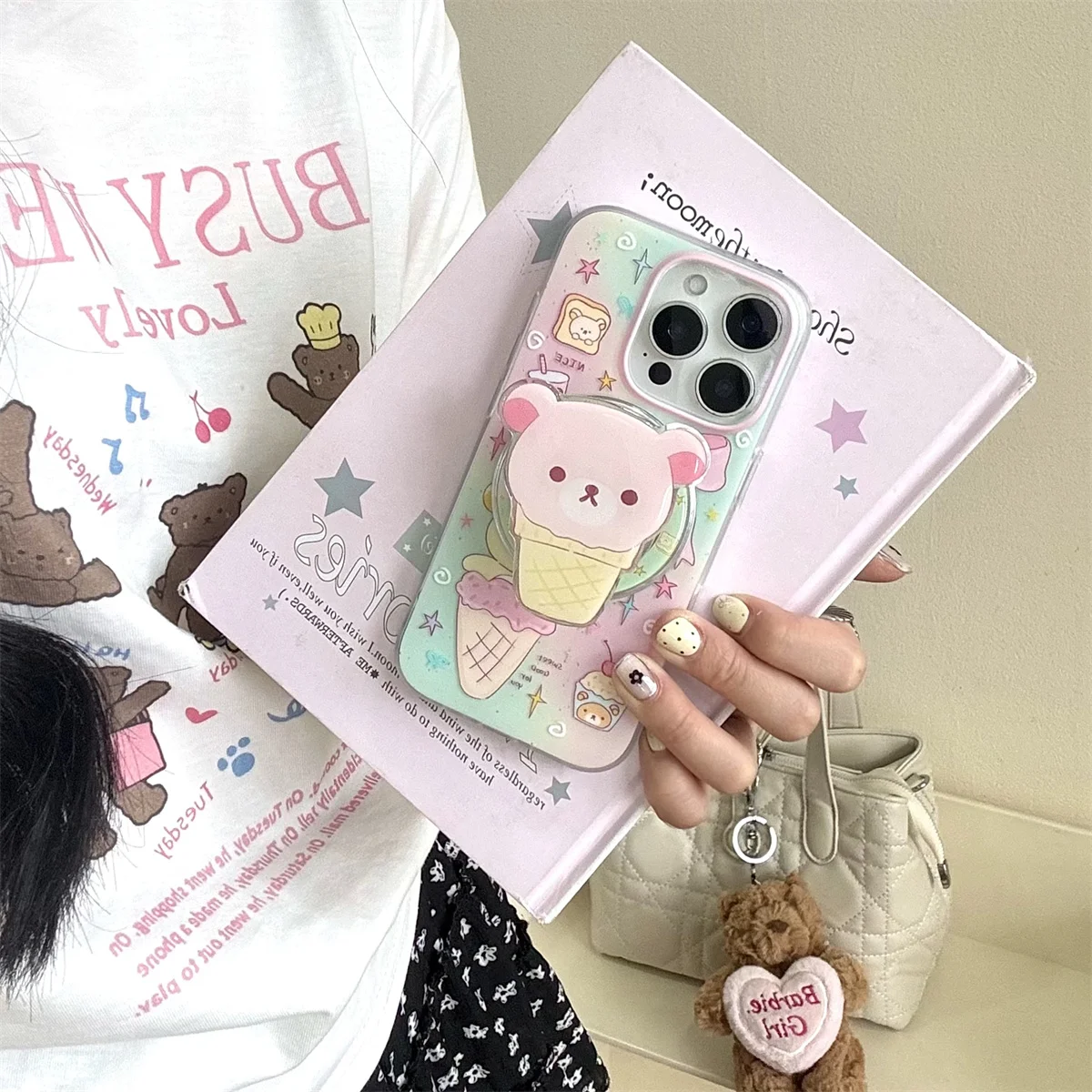 

Cute ice cream is easily attracted by bear magnets Phone Case For iPhone 16 15 14 13 Pro Max fundas iphone 15 case Protective co
