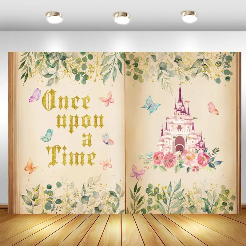 

Fairy Tale Books Backdrop Old Opening Book Once Upon a Time Ancient Castle Princess Romantic Story Photo Background Banner Props