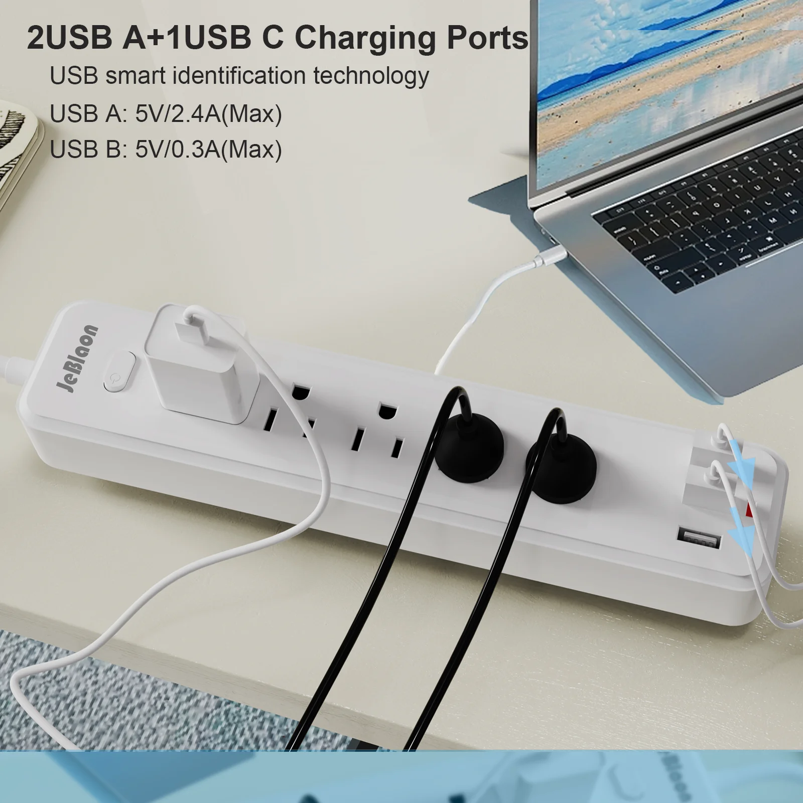 Plug Power Strip 6FT Extension Cable, 5AC Outlets Electrical 3 USB Fast Charging, Wall Mount Smart Home Overload Protection /US