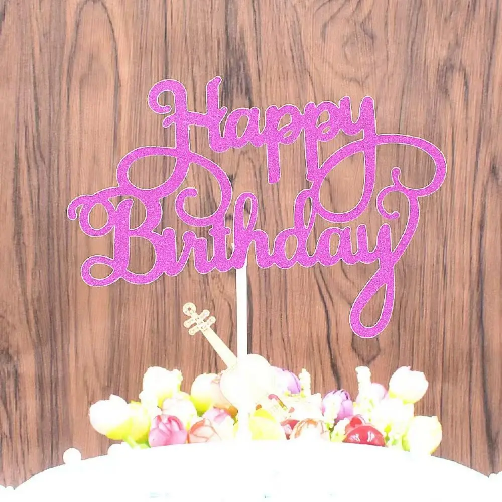 5pcs Happy Birthday Cake Topper Red Pink Blue Silver Cupcake Topper For Kids Birthday Party Cake Dessert Decorations Baby Shower