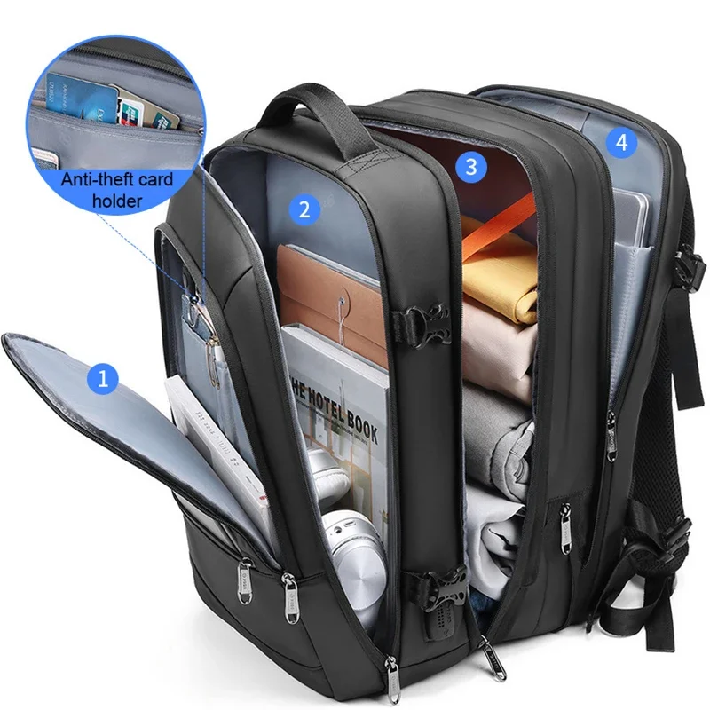 Imagem -02 - Multifuncional Unisex Impermeável Expansível Mochila de Negócios Grande Capacidade Bolsa de Viagem Computador Portátil Carregamento Usb Simples