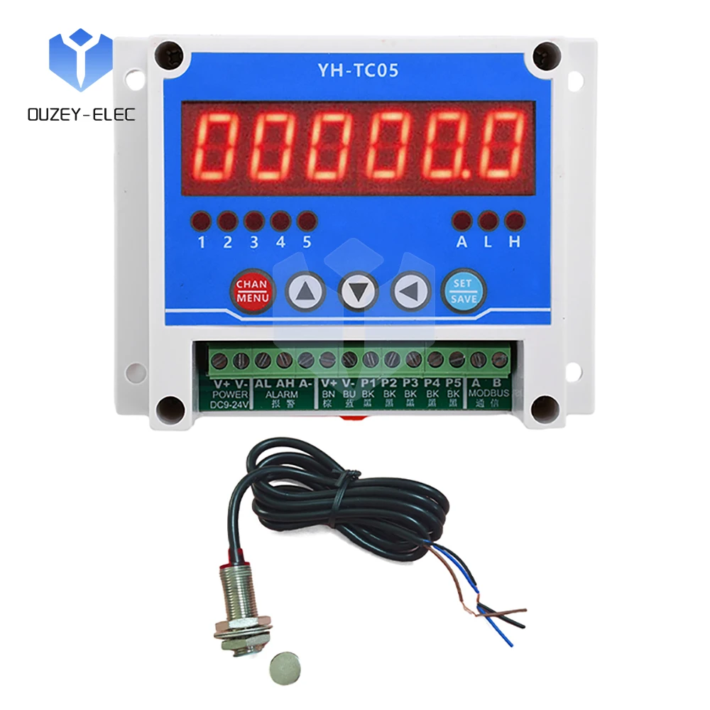 DC12~24V Non-contact Motor Speed Tachometer 5 Channel Tachometer Hall Sensor Stop Meter RS485 Communication with MODSBU Function