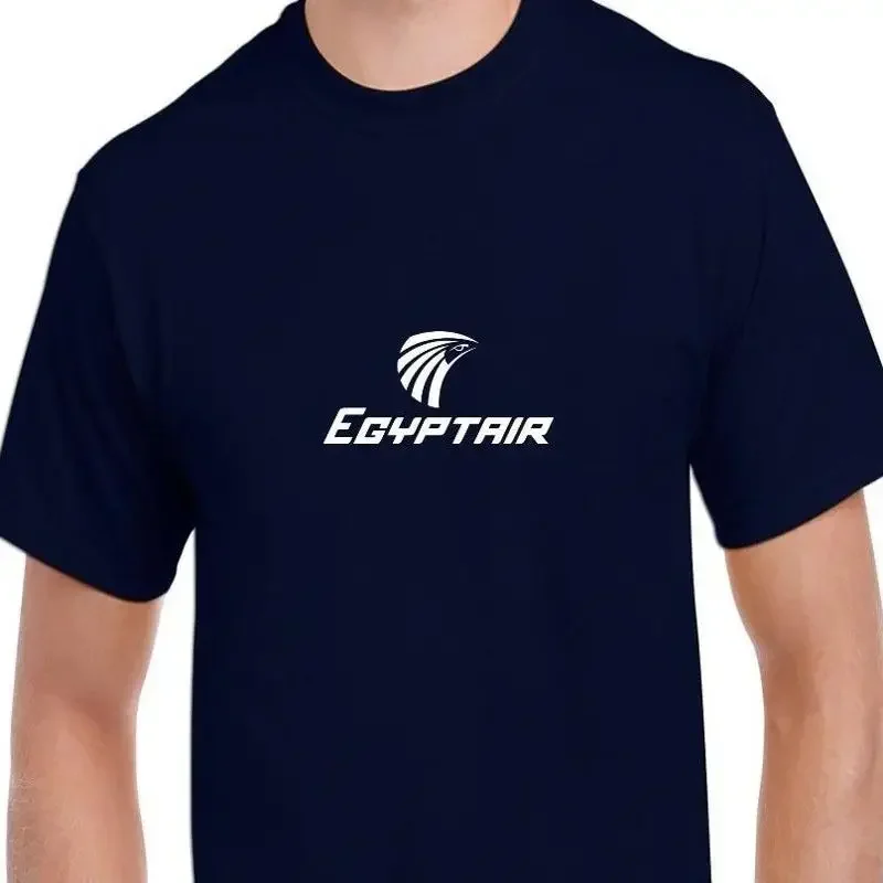 Egypt Air White Logo Egyptian Airline Geek Navy Blue Cotton T Shirt
