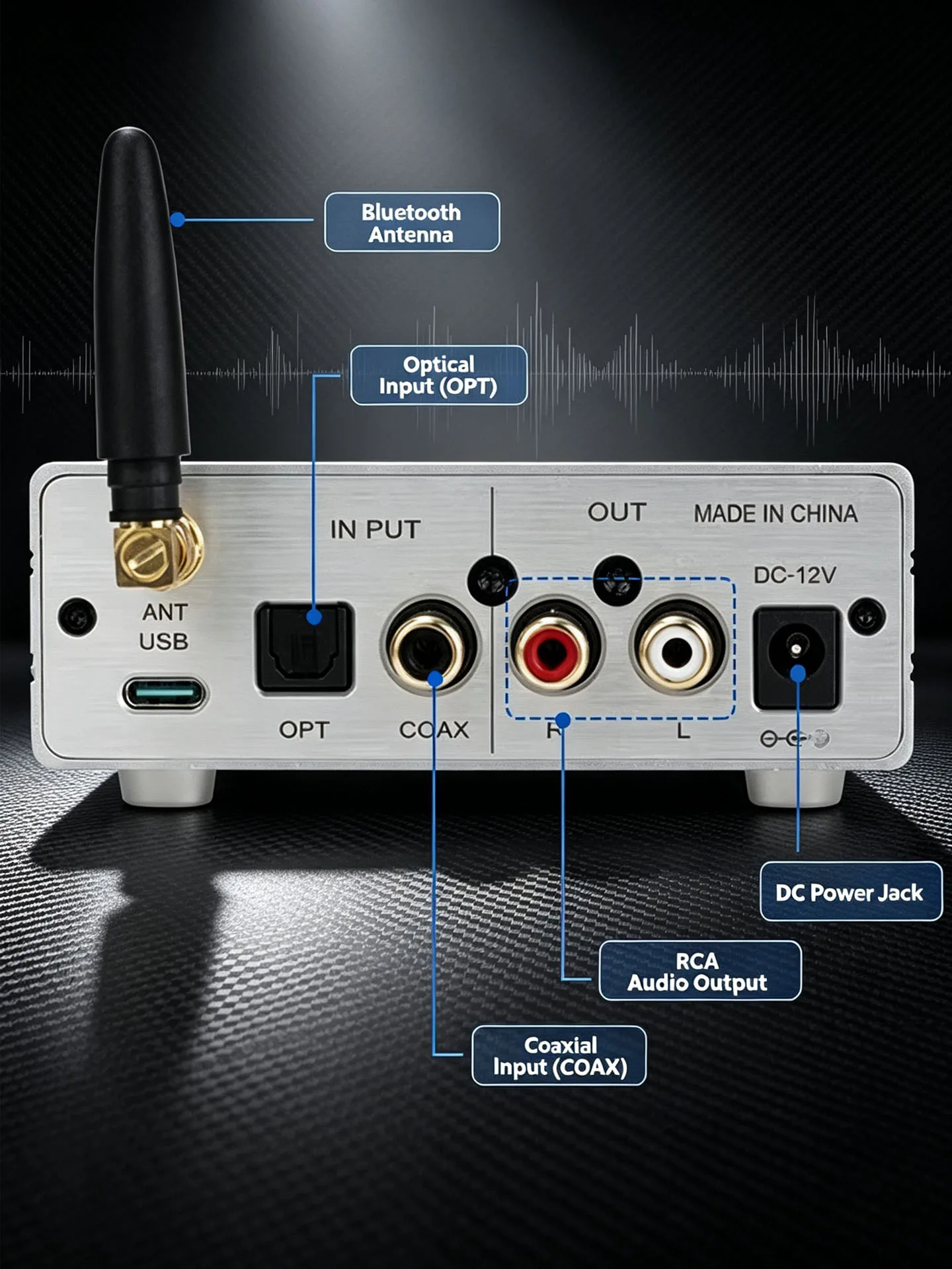 YJCO DAC HiFi Bluetooth 5.4 DAC Kopfhörerverstärker All-in-One CS4398 Decoder QCC3084 Unterstützt LDAC AAC AptX HD Stereo Audio Verstärker – Detail 3