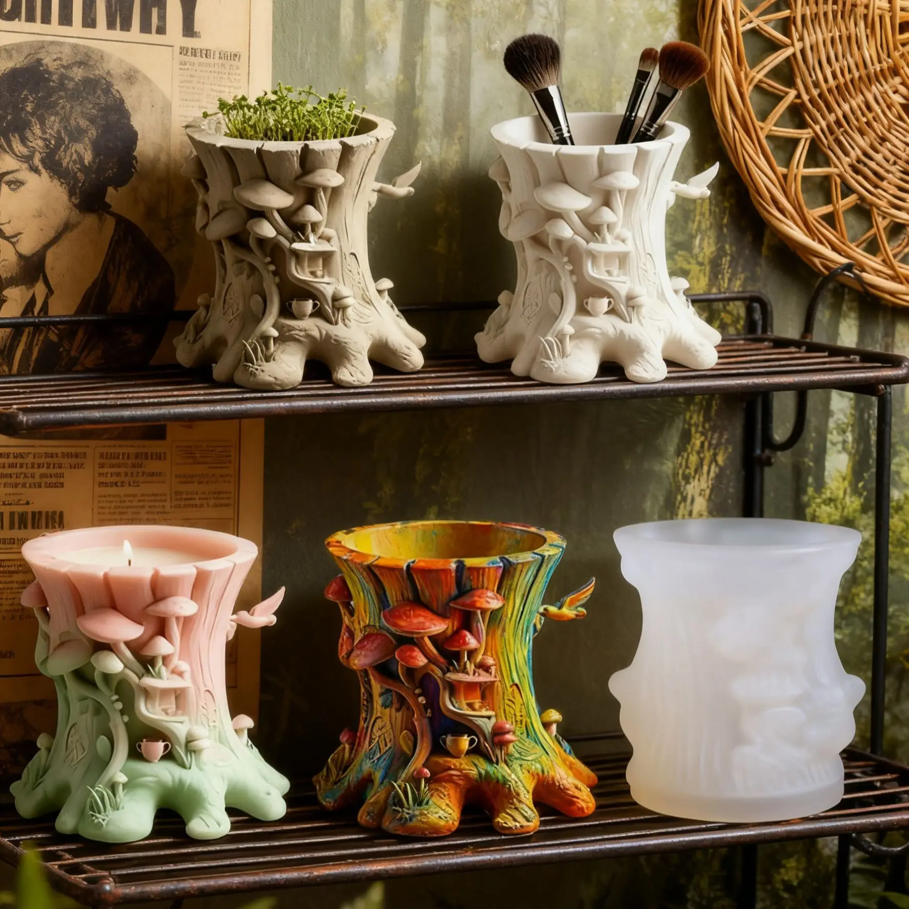 

Tree Stump Aromatherapy Plaster Cup Mold Diy Epoxy Storage Cup Flower Pot Decoration Silicone Epoxy Resin Molds