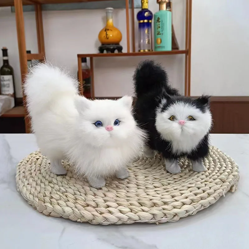 Juguetes de peluche de gato de simulación, gatito de peluche suave, modelo de gato falso, animales realistas para niños, cumpleaños, regalo del Día