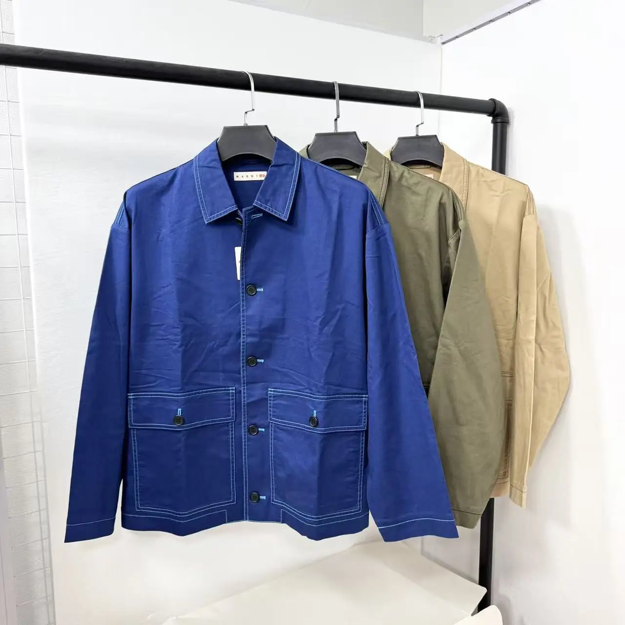 Men's Loose Fit Cotton Work Jacket  Collaboration Vintage Style Long Sleeve Button up  Color Outerwear Coat