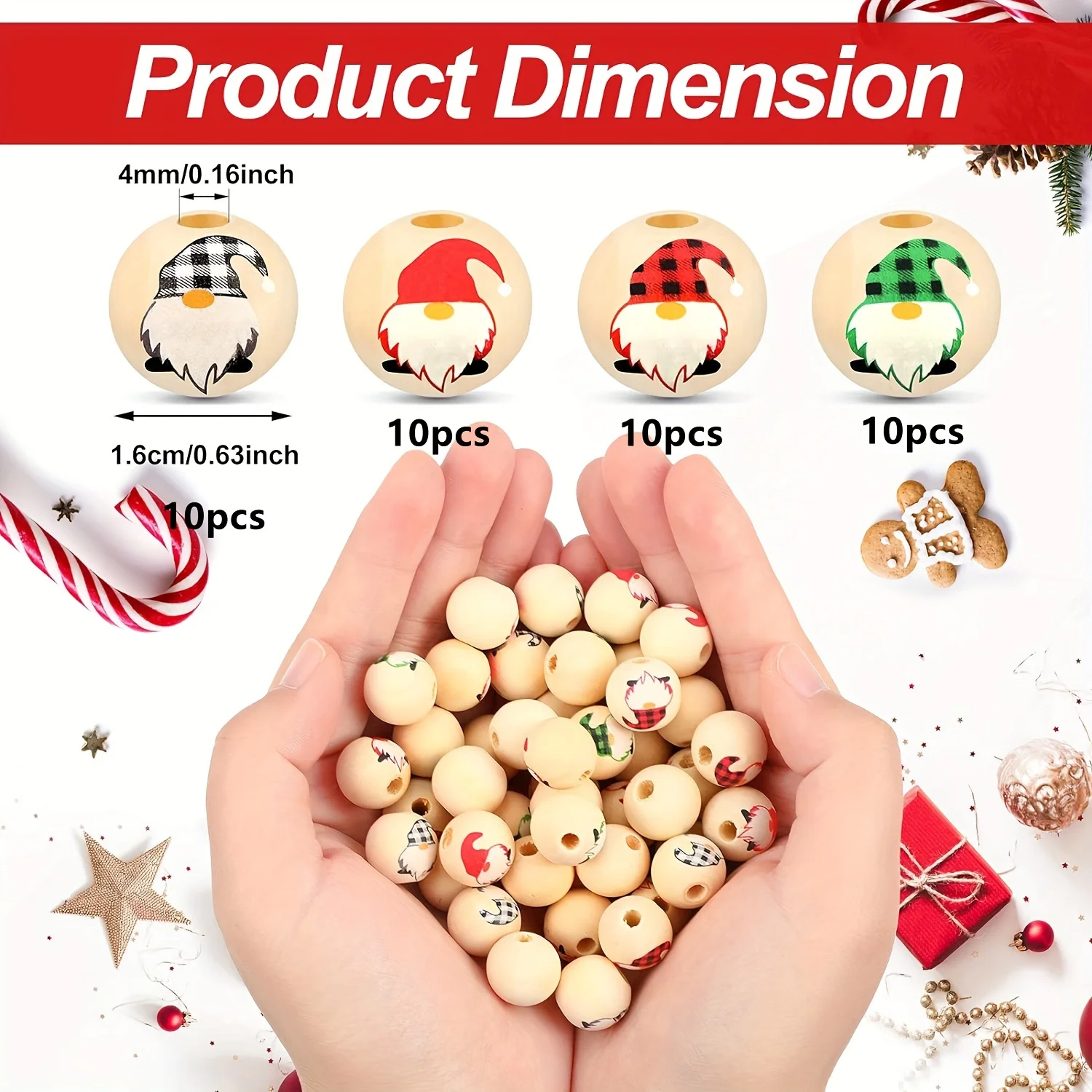40pcs Christmas Plaid Wooden Beads Greeting Wood Beads 1.6cm 0.63 Inch Snowflake Beads Merry Plaid Beads Farmhouse Spacer Bead