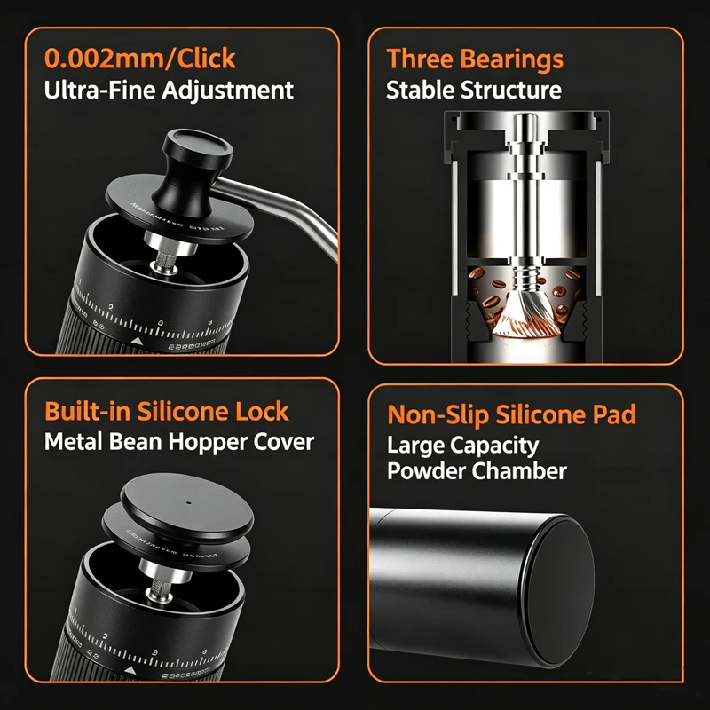 Hand-Crank Coffee Grinder with Adjustable Steel Burrs—Portable Manual Coffee Grinder for Home and Travel, Italian-Style